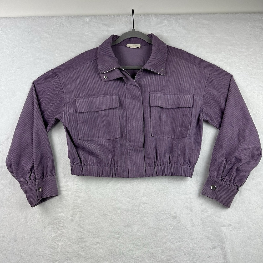 LA Hearts Purple Corduroy Cropped Jacket Zip Pockets Medium